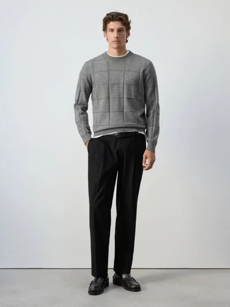 Sweter z dzianiny z teksturą średni Mężczyzna L MANGO MAN szary