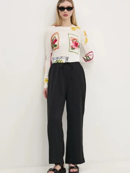 Светр з домішкою льону Desigual TAMPERE легкий бежевий