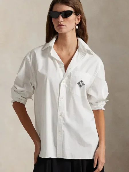 Риза Polo Ralph Lauren дамска със свободна кройка с класическа яка бяло
