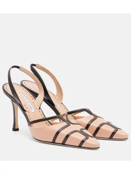 Pantofi cu toc Manolo Blahnik din piele slingback roz