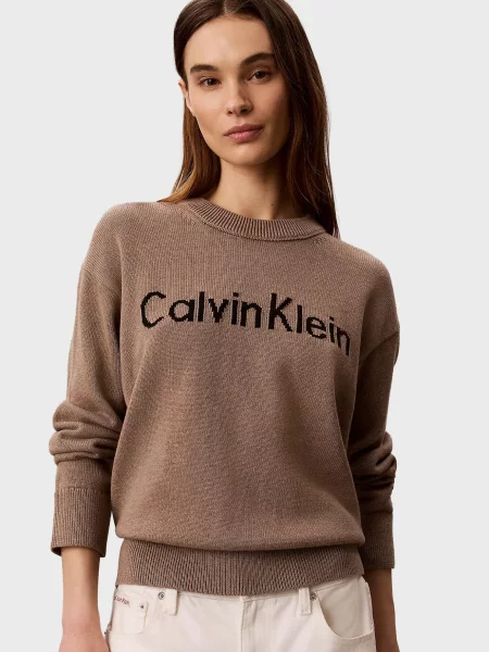 Светр Calvin Klein Jeans з лого коричневий