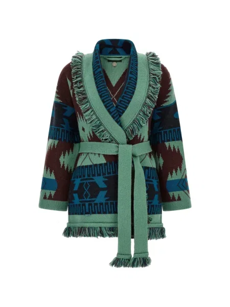 Cardigan Alanui cu franjuri din jacard verde