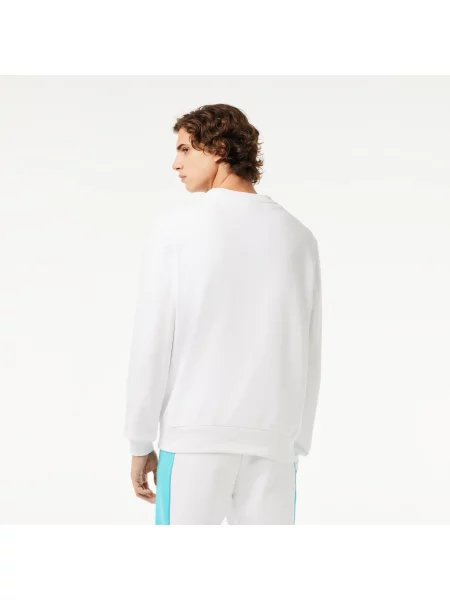 Lacoste Bluza Classic Fit Z Nadrukiem 3D W Blokach Kolorów biała