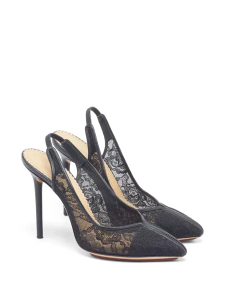 Полуотворени обувки Charlotte Olympia с дантела с отворена пета черно