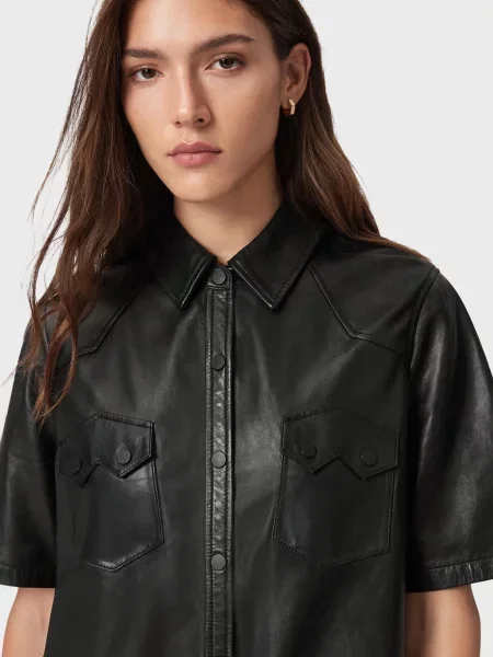 Кожаное платье Allsaints черное