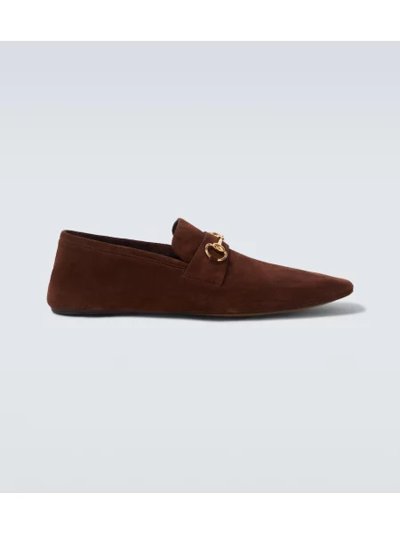 Pantofi loafer Gucci din piele de căprioară maro