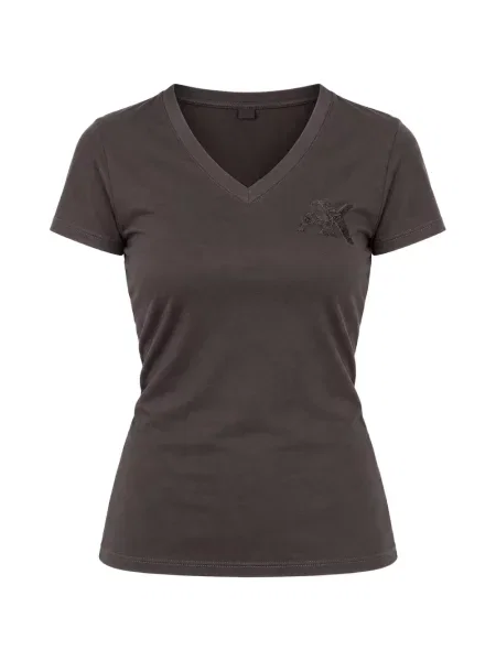 Tricou Armani Exchange cu decolteu în V cu autograf maro