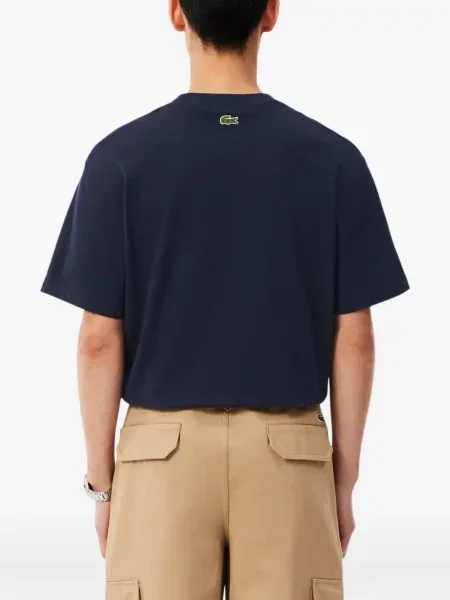 Тениска Lacoste с принт с кръгло деколте синьо