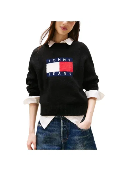 Melange szvetter Tommy Jeans fekete