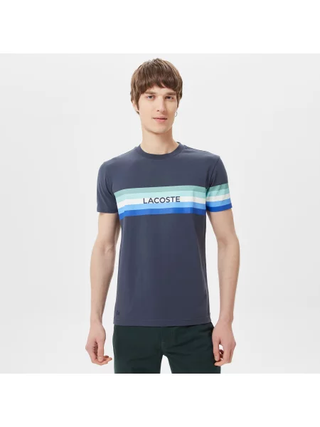 Lacoste T-Shirt Z Okrągłym Dekoltem Z Nadrukiem Slim Fit granatowy