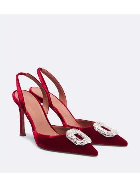 Pantofi cu toc Amina Muaddi de catifea slingback roșu