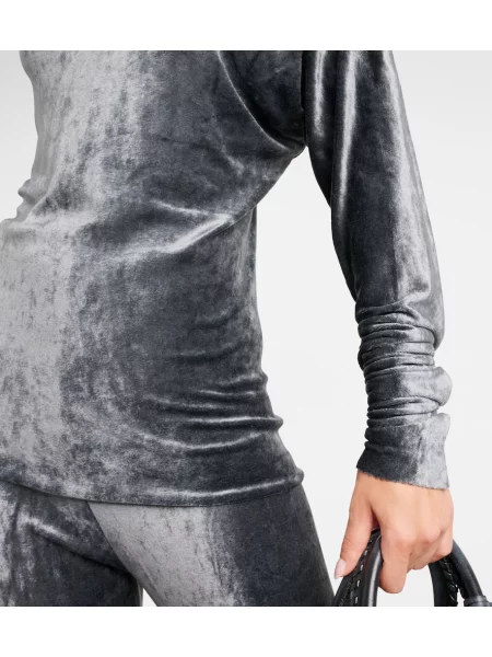 Top Rick Owens de catifea cu un umăr gol albastru