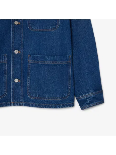 Lacoste Denimowa Kurtka Z Kołnierzem Koszulowym Oversize Ciemnoniebieska niebieski