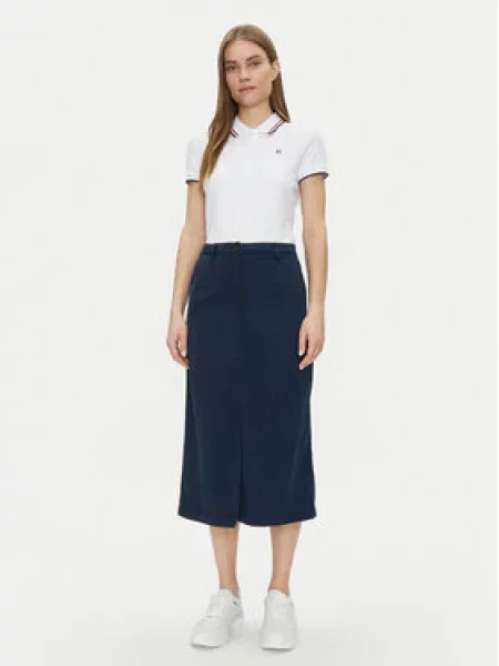 Tommy Hilfiger Midi sukně Co Blend Midi Skirt Tmavomodrá