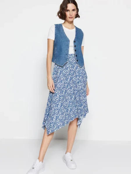 Fustă midi Trendyol cu talie înaltă până la genunchi stretch gri