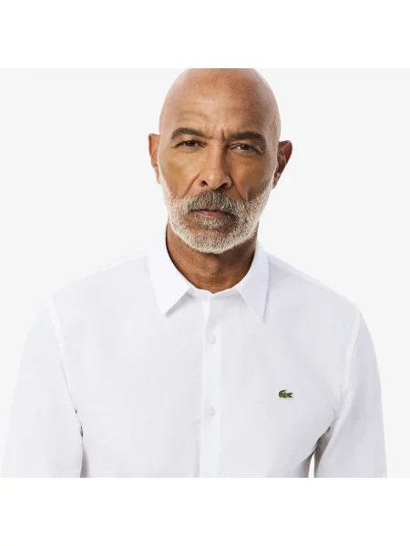 Lacoste Elastyczna Koszula Z Bawełnianej Popeliny Slim Fit biała