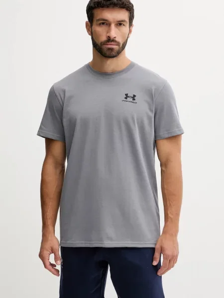 Тениска за трениране Under Armour Logo Embroidered синьо с изчистен дизайн сиво