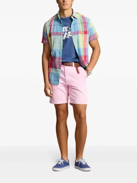 Gėlėtos raštuotos lininiai polo marškinėliai Polo Ralph Lauren balta