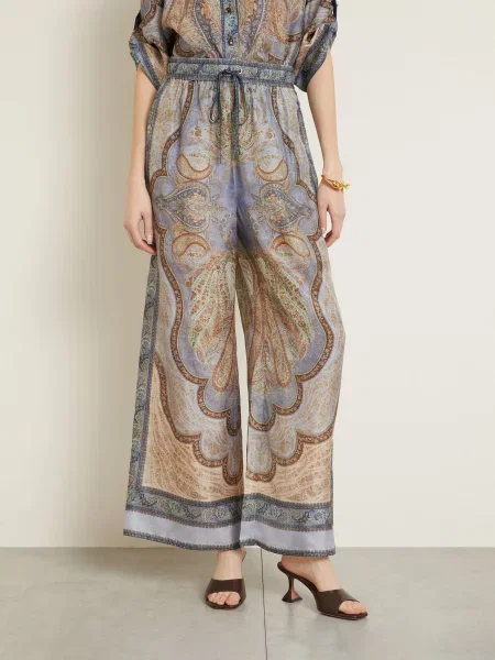 Zimmermann Spodnie Marlene Wanderlust Z Jedwabiu blau beżowe