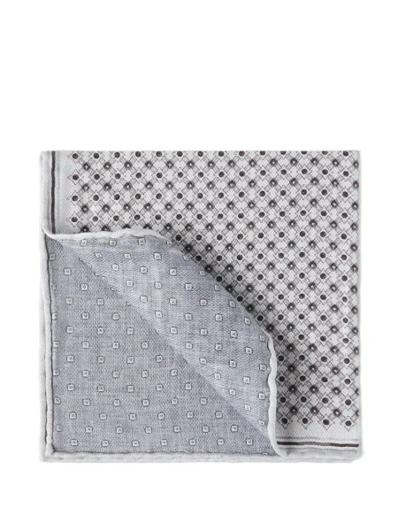 Fular Brunello Cucinelli de mătase cu imprimeu geometric gri