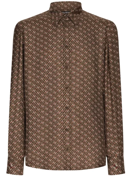 Cămașă Dolce & Gabbana de mătase cu imagine cu imprimeu geometric maro