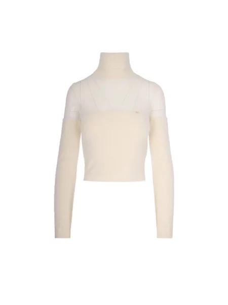 Sweter z golfem Elisabetta Franchi z logo biały