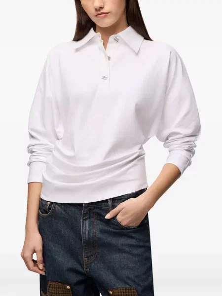Tricou polo Ganni din jerseu alb