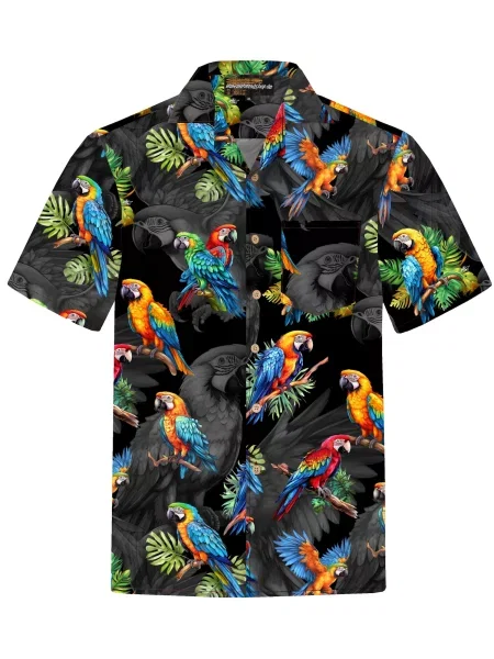 Hawaiihemdshop.de Košulja Hawaiihemd Hawaiian Parrots' crna