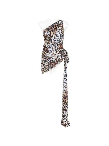 Rochie mini Norma Kamali cu imagine cu imprimeu animal print asimetrică maro