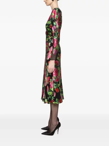 Rochie midi Nissa de mătase cu model floral negru