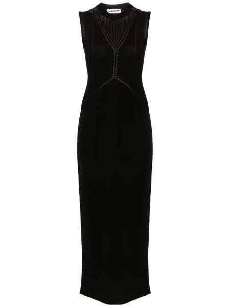 Rochie maxi Jil Sander tricotate cu decolteu rotund de costum negru