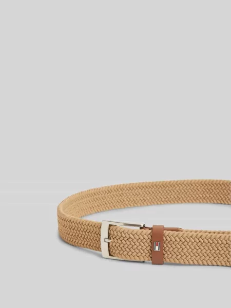 Pasek w efekcie plecionki Tommy Hilfiger brązowy