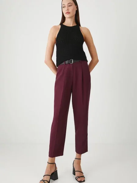 Штани з домішкою льону Medicine фасон chinos середня посадка бордовий