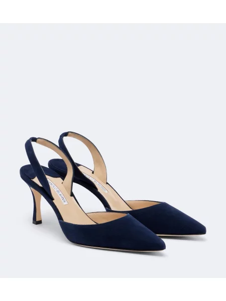 Pantofi cu toc Manolo Blahnik din piele de căprioară slingback albastru