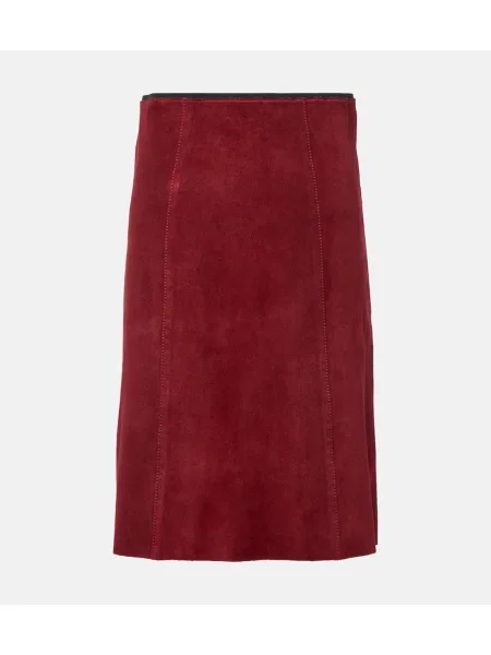 Fustă midi Joseph din piele de căprioară până la genunchi roșu