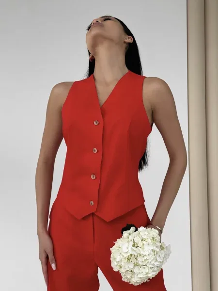 Jadone Fashion Жилет класичний Manho_cher Льон червоний