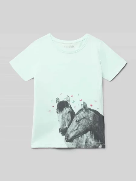 T-shirt z nadrukiem z motywem i okrągłym dekoltem Blue Seven błękitna
