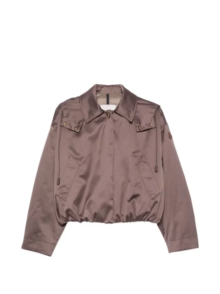 Geacă Moncler din satin cu glugă maro