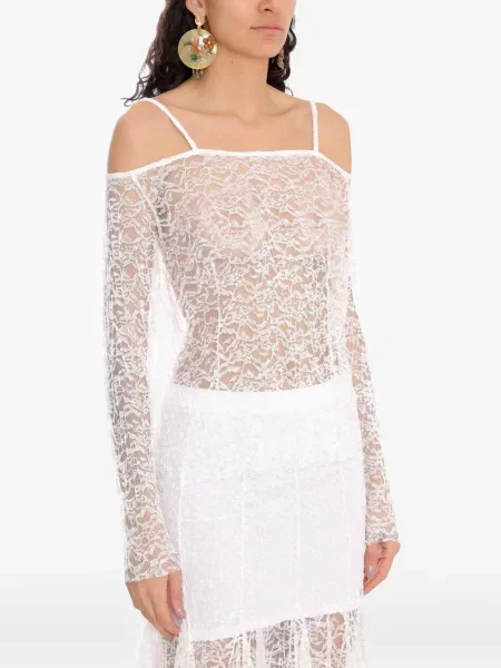 Top Amir Slama din dantelă alb