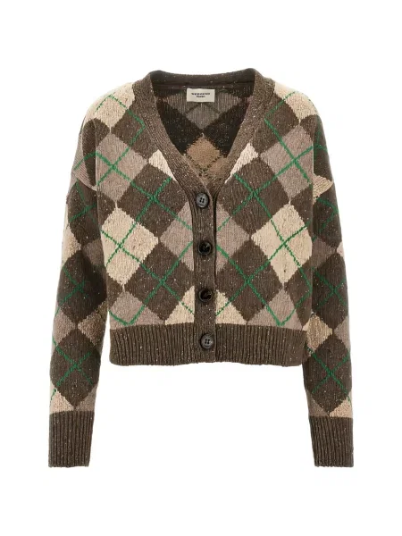 Cardigan Weekend Max Mara tricotate cu model argyle maro