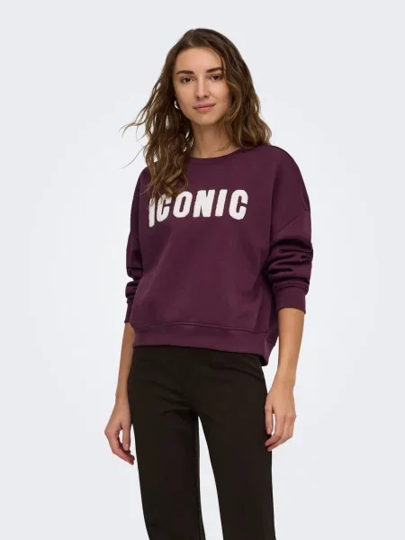 ONLY Pulover ONLSweat roșu bordeaux alb