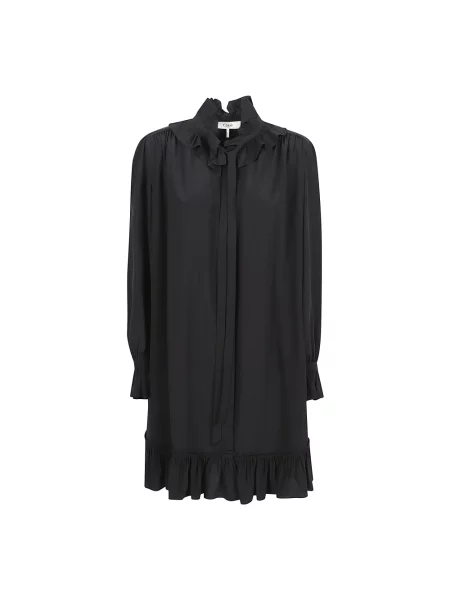 Lniana mała sukienka mini Chloe z długim rękawem czarna