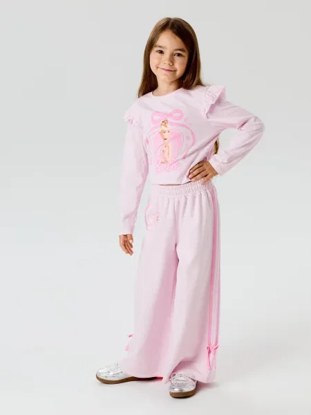 Sinsay kalhoty wide leg s lampasy Barbie pastelová růžová