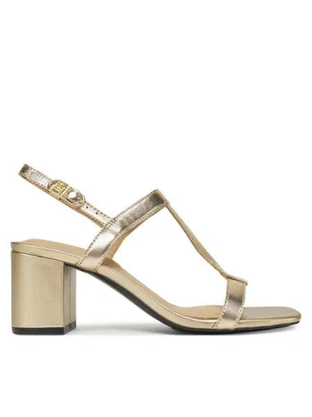 Кожени сандали Tommy Hilfiger LEATHER BLOCK HEEL SANDAL METAL златисто