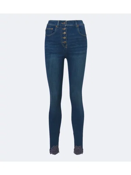 Blugi skinny Valentino din dantelă skinny fit albastru