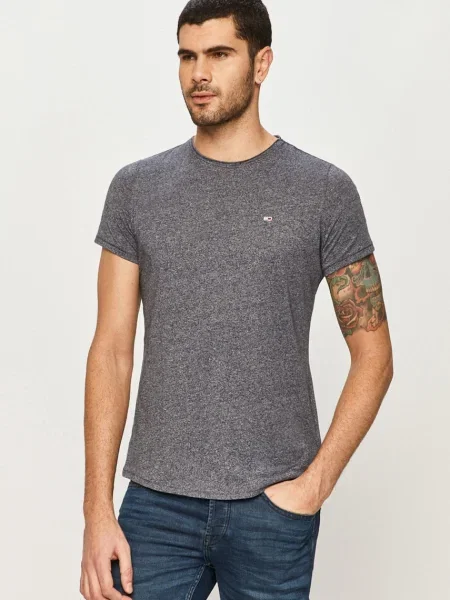 Tričko Tommy Jeans hladké šedé