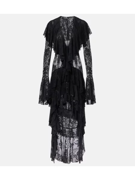 Sukienka midi Norma Kamali z falbankami asymetryczna do kolan czarna