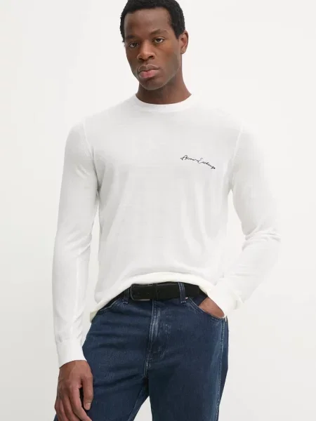 Вълнен пуловер Armani Exchange мъжки от лека материя бежово