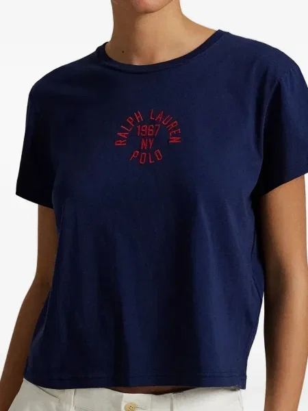 Tricou Polo Ralph Lauren cu decolteu rotund de mătase cu dungi alb