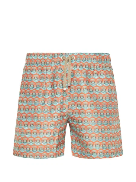 Slip de baie Benibeca cu imagine cu imprimeu geometric cu cordon portocaliu
